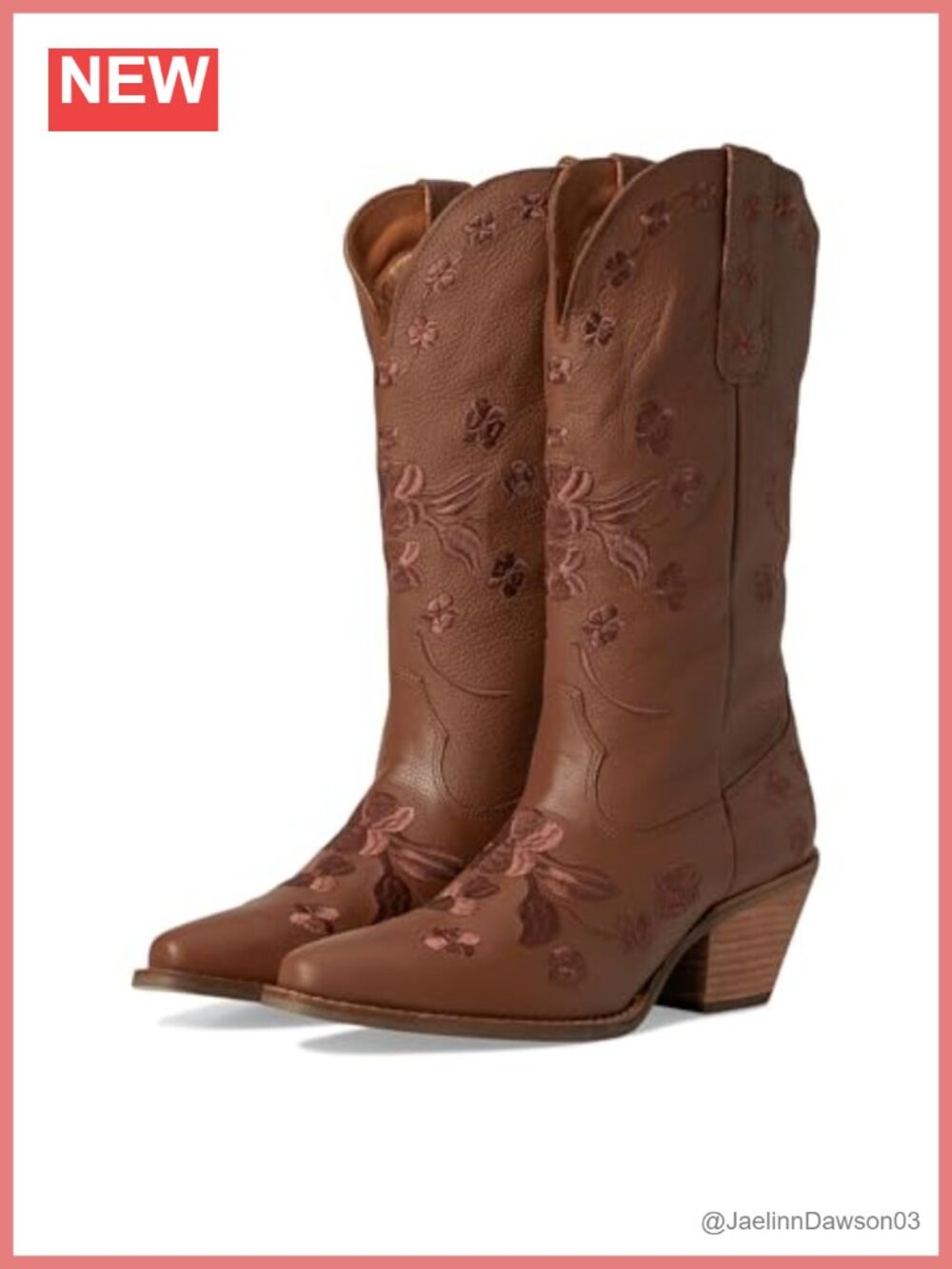 Women's Embroidered Snip Toe Pull-On Boots Mid Calf Block Heel Leather